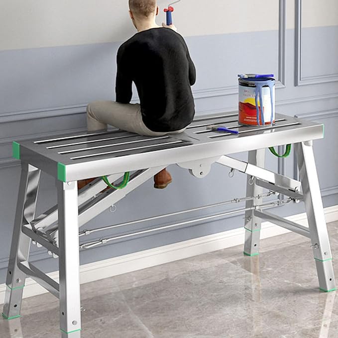 Adjustable Work Platform with 400 kg Duty Rating, Portable Multipurpose Folding Scaffolding Work Platform Scaffold Tower Ladder Stool Ben Adjustable Height, Carbon Steel Structure,180cm/5.9f