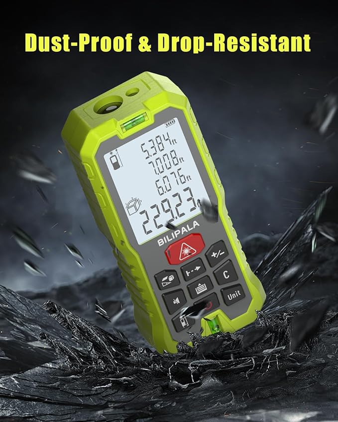 Laser Measure, 165ft Digital Laser Distance Meter with 2 Bubble Levels, 2" Backlit LCD, High Precision Laser Measuring Tool,Area Measurement,Volume and Pythagoras, Mute, Battery Included