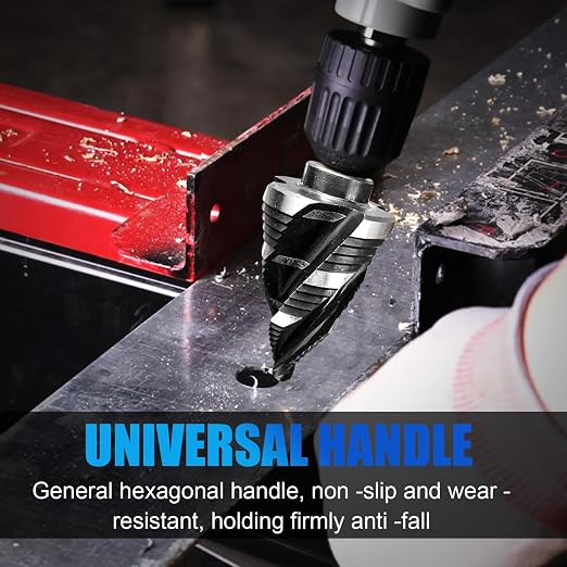 Four Spiral Flute M35 Step Drill Bit Set 1/4" - 1-1/8”(15 Sizes), 3/8" Shank for Metal Step Drill bit, Impact Resistant Cobalt Step Drill Bit, for Stainless Steel, Wood, Aluminum, Plastic