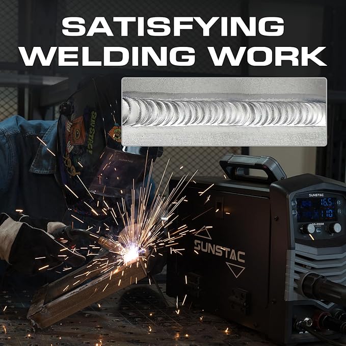 Sunstac MIG Welder, 200A Duo Voltage 5 in 1 Aluminum MIG Welding Machine, MIG/Flux Core/Spool Gun/Lift TIG/Stick, IGBT Inverter Welder Synergic Control, Digital Display (NEW VERSION)