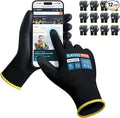 Work Gloves PU Coated for Men and Women, 12 Pairs Safety Work Gloves with Two Fingers Touchscreen, Breathable and Lightweight,Ideal for Light Warehouse, Manufacturing, Gardening, KG11P (L, Black)