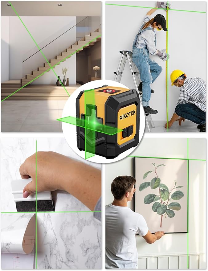 Nikotek Laser Level with Tripod, Self-Leveling Green Beam Horizontal and Vertical Cross-Line Laser for Home Decoration Carrying Pouch, Battery Included