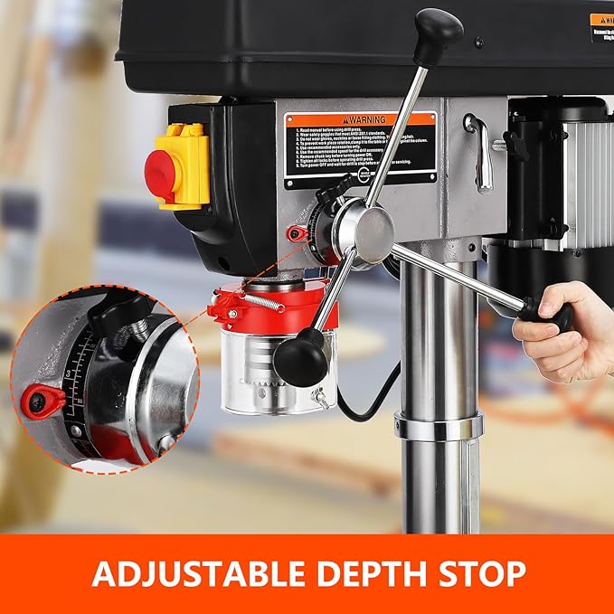 Garvee 15 in Floor Drill Press, 7.5 Amp 120V Pure Copper Motor, 288-3084 RPM Variable Speed Cast Iron Bench Drill Press, 0-45° Tilting Worktable, Tabletop Drilling Machine for Wood Metal