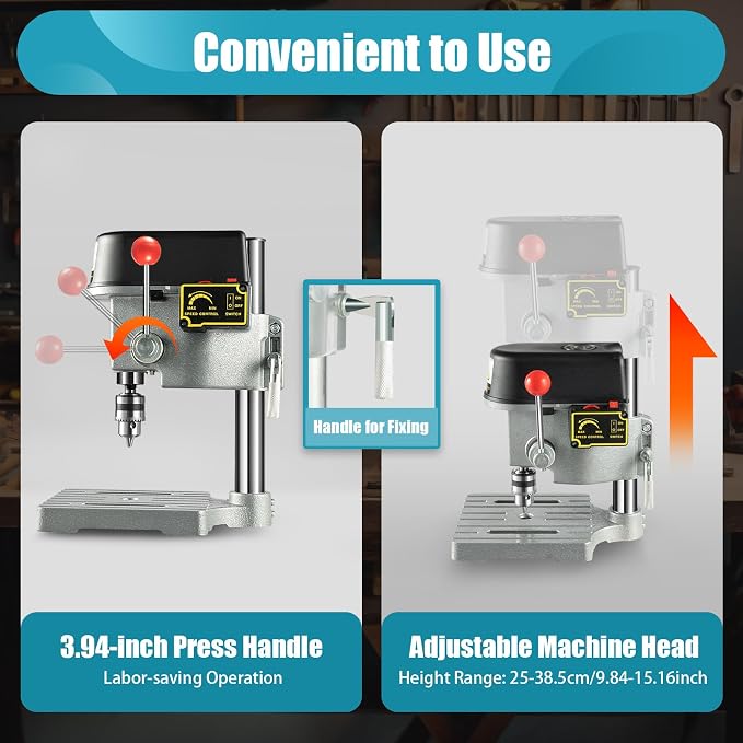 Mini Electric Bench Drill Stand, 3-Speed Benchtop Drill Press, 110V Low Noise Benchtop Variable Speed Drill Press Electric Bench Drilling Machine for DIY
