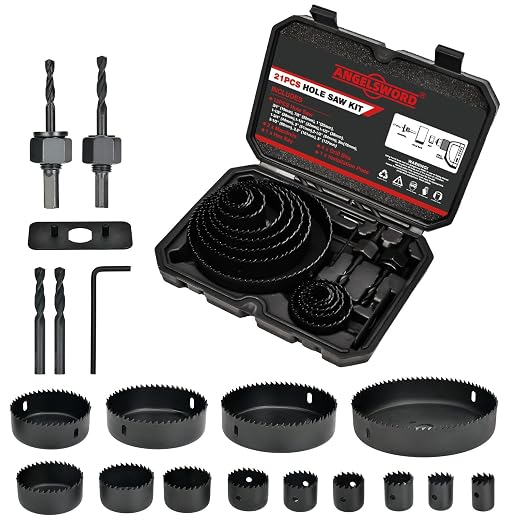 ANGELSWORD Hole Saw Set 21 PCS Hole Saw Kit, Hole Saw Drill Bit Kit, 3/4"-5" (19-127mm) 13 PCS Saw Blades, for Drywall, Soft Wood, Plywood, Plastic, PVC