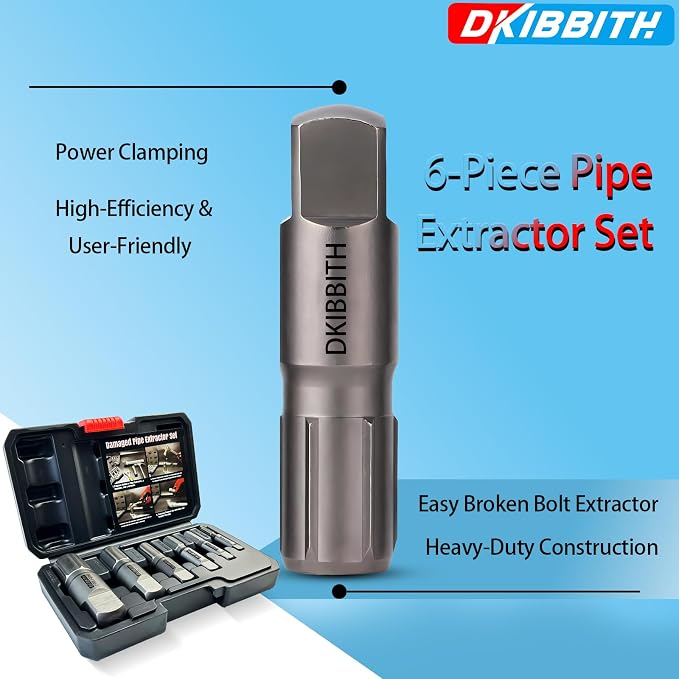 Pipe Extractor Set, 6-Piece Heavy Duty Steel Broken Pipe Extractors for Removing Damaged Threaded Pipes & Fittings from 1/8" to 1", with Durable Storage Case, Ideal Tools for Plumbers Mechanics DIY