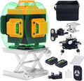 Laser Level Self-Leveling 4 x 360° - 4D Green Cross Bright Line Laser 100ft Range for Picture Hanging, Tile Installation, Indoor DIY & Construction | Magnetic Mount, 2 Rechargeable Batteries