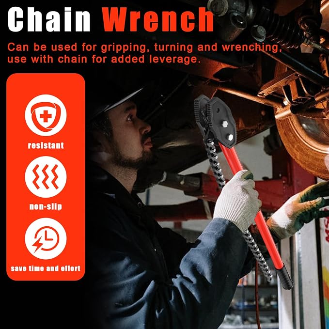 Chain Wrench, 35" Strap Wrench Heavy Duty with 27.5" Chain Length Max, Fits 7" Pipe Diameters or Pipe Installation, Oil Fields Operations and Maintenance