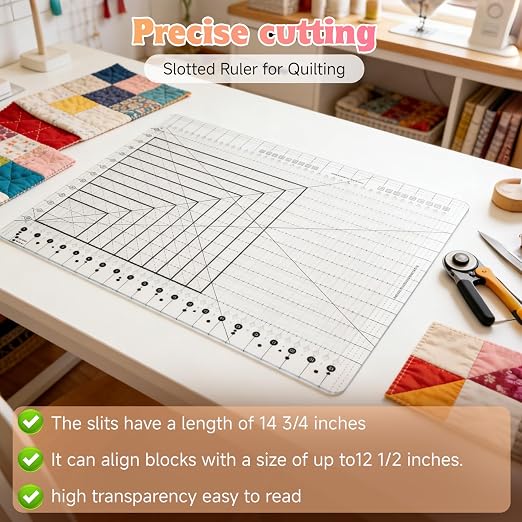 Stripology Ruler for Quilting, XL-Slotted Ruler for Quilting -17-3/4 "x 22", Oversized Non-Slip Design, Made with High-Clarity, Durable Acrylic, 5 in 1 Quilt Cutting Template