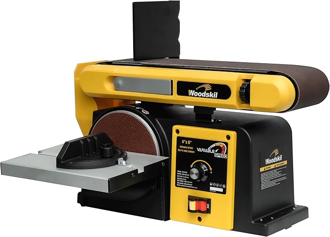 Woodskil Variable Speed Belt Disc Sander, 4 x 36 Inch Belt & 6 Inch Disc 3A Benchtop Sander Combo Machine, 2000-4000 RPM, 1060-2110 FPM for Woodworking, DIY