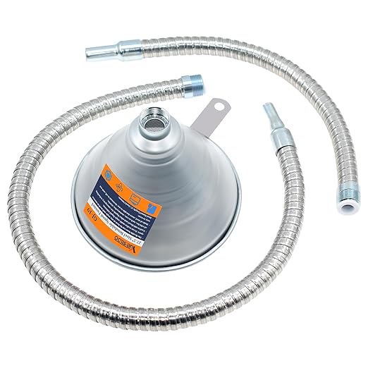 3Pcs 14.84" & 27.56" Steel Bendable Spout Funnel with Filter & Long/Short Hoses for All Automotive Oils, Flexible Long Funnels for Automotive Use for Transmission Fluid, Diesel Fuel, and Other Liquids