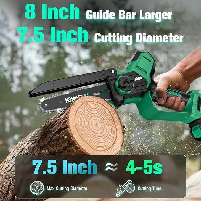 KIMO Brushless Electric Chainsaw Cordless, 4.0Ah Battery & Fast Charger, Handheld Chain Saw with Auto Oiler, Battery Powered Chainsaw Electric for Tree Trimming, 34 FT/S Cutting Speed, 8-INCH