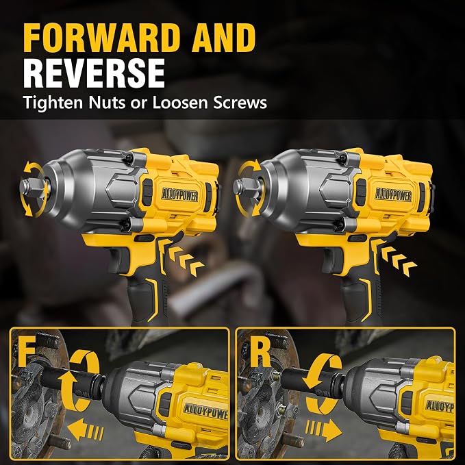 ALLOYPOWER Cordless Brushless Impact Wrench, 1475 ft-lbs (2000N.m), 1/2 High Torque power impact gun, 3-Mode Speed, 2*4000mAh Battery, 3 Sockets, Electric Impact Wrench Set for Car Tire Truck RV Mower