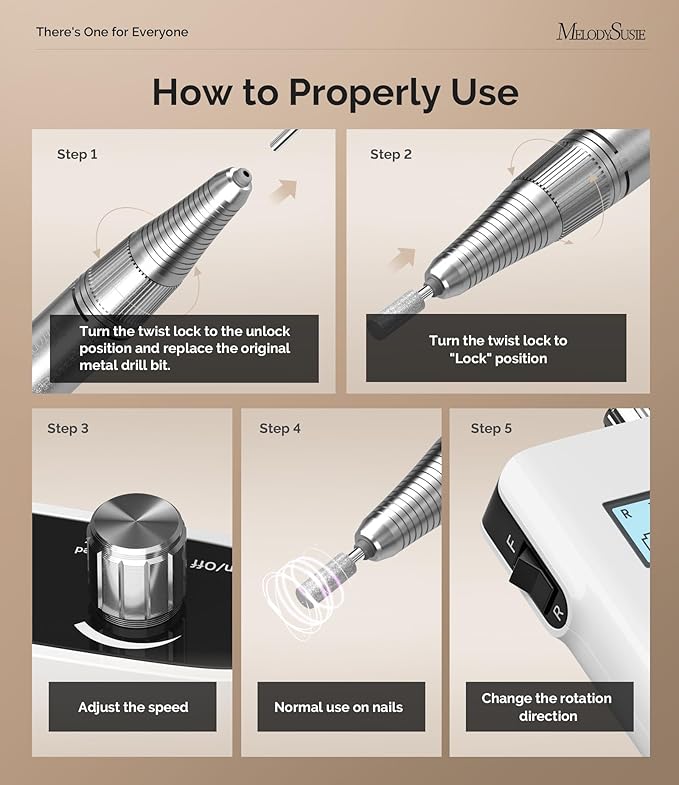 MelodySusie Entry-Level Clip-On Rechargeable Nail Drill, SC320H 30000RPM Popular Classic E-File with LCD Display for Manicure Shaping & Gel Removal, Perfect for Training, Nail Art Practice & Home Use