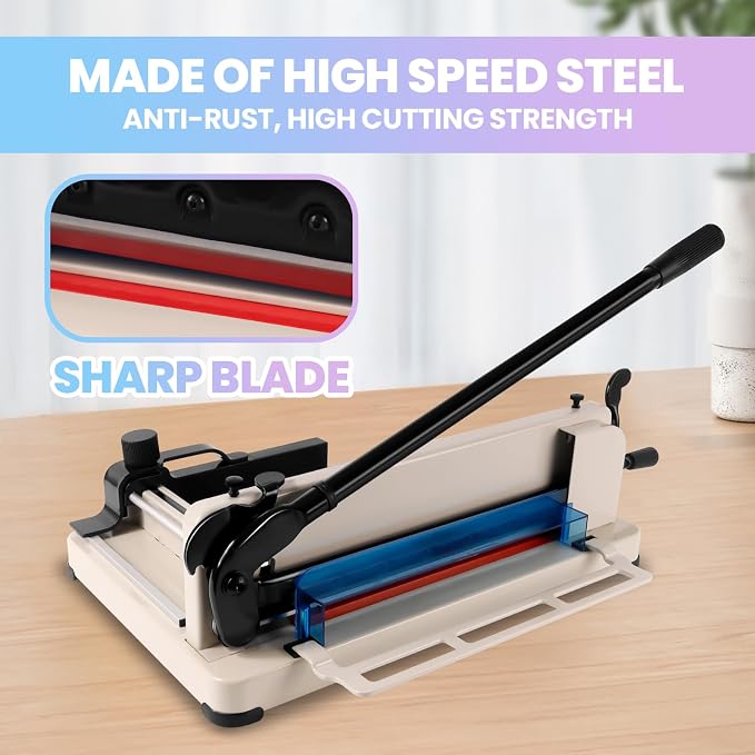 12" Heavy Duty Paper Cutter, 600 Sheets Capacity Guillotine Paper Cutter for A4 Paper, Solid Steel Construction, Durable HSS Blade, Stack Cards Trimmer for Office, School, Home
