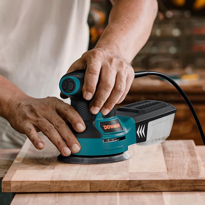 DOVAMAN ROS01A Orbital Sander, 3A Random Orbit Sander, 6 Variable Speeds, Up to 13000 rpm, 12pcs Sandpapers, 5in Sanding Pad, Dust Collection, Electric Sanders Perfect for Woodworking