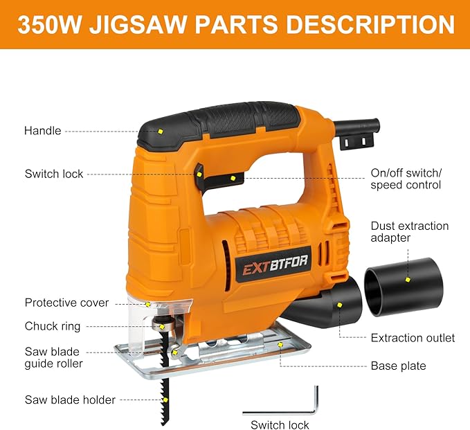 Jig Saw,350W 45 Bevel Cutting, 0-3000RPM Wood Cutter Hand Saw | Electric Jigsaw Tool with 2Pcs Blades for Small Woodworking and DIY Projects