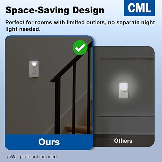 CML Illuminated Light Switch, 5 Pack Decorator Rocker Paddle Interrupter with Cool White LED Night Light, Single Pole Wall Lighted Switch with Automatic On/Off Sensor, 15A 120V, ETL Listed, White