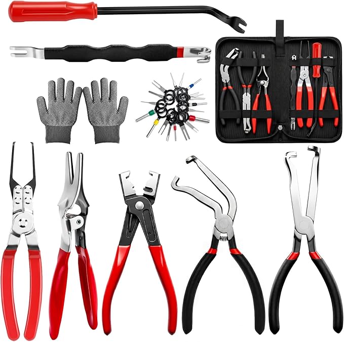 10-Piece Electrical Disconnect Pliers Kit for Cars, Automotive Electrical Plug Connector Disconnect Tool and Connector Separator and Hose Clamp Pliers, Includes Terminal Pin Removal Tool