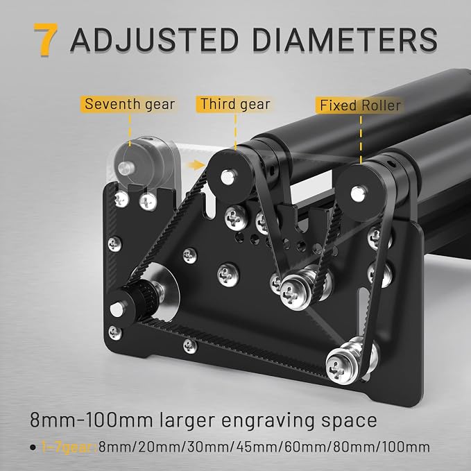 ORTUR Laser Rotary Roller, 360° Laser Engraver Y-axis Rotary Module for Engraving Cylindrical Objects Cans, 7 Adjustment Diameters, Min to 8mm, Compatible with Most Laser Engraving Machines