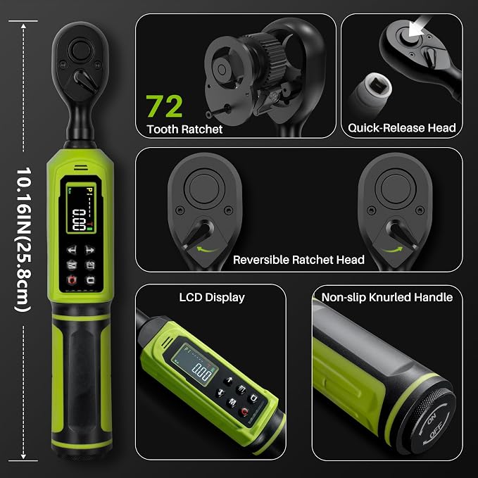 Digital Torque Wrench 3/8"Drive-0.66-44.25Ft.Lb for Bike Motorcycle | Electronic Torque Wrench(0.9-60N.m), Vibration Buzzer LED Indicator, ±2% Accuracy 5 Units for Precision Parts Engine Repair
