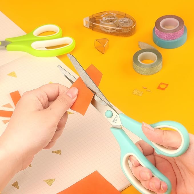 Scissors All Purpose Bulk Set of 3, Scissors for Office Home School Craft Supplies, Soft Comfort-Grip Right/Left Hand, Viridian, Vivid Green, Pink