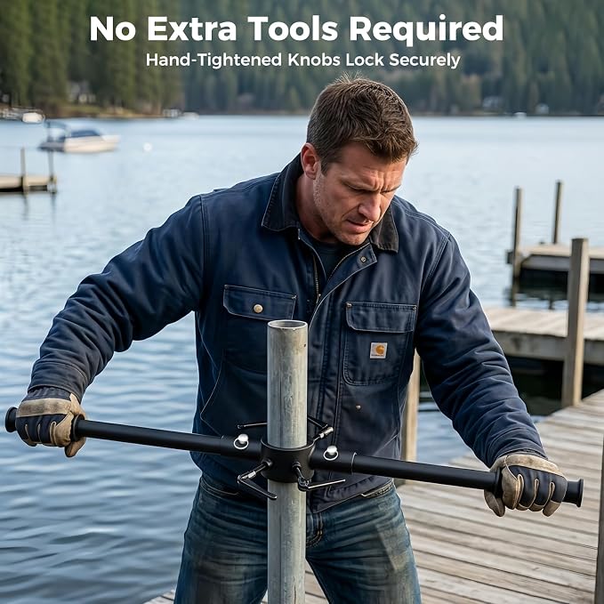 Dock Post Auger Wrench, 2 Inch Marine Pipe Tool with Hand-Tightening Handle Screw, Installation and Removal Wrench for Boat Dock Pipes and Augers