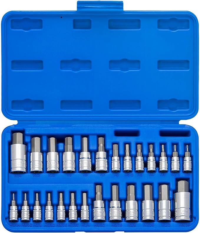 Neiko 01144A Tamper-Proof Hex Bit Socket Set, 26 Pieces | SAE (5/64-9/16”) and Metric (2-14MM)