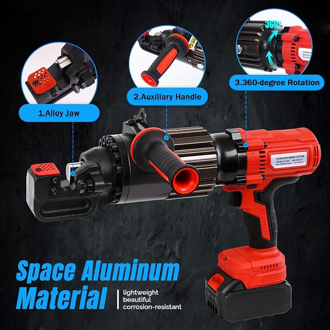 LOSCHEN 360-degree Rotation Cordless Rebar Cutter,Portable Handheld Rebar Cutting Saw,Electric Hydraulic Rebar Cutter,Cutting up from 3/20"(4mm) to 3/4 Inch #6 (20mm) Rebar (Li-ion Battery Version)