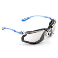 3M Safety Glasses, Virtua CCS, ANSI Z87, Anti-Fog, Indoor/Outdoor Mirrored Lens, Blue Frame, Corded Ear Plug Control System, Removable Foam Gasket, Pack of 1