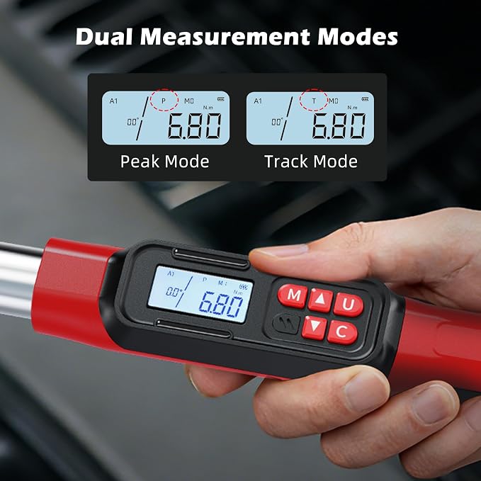 3/8" Digital Angle Torque Wrench, 5-99.6 Ft.lb, ±2% Accuracy, 8pcs | Electronic Torque Wrench with 0.1° Angle Mode, LED Display, Buzzer Alerts for Automotive, Motorcycle & Engine Repair