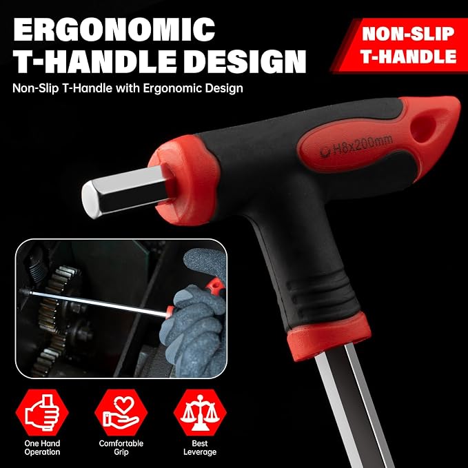 ROTATION 16pc Hex and Torx Wrench Set, T Handle Allen Key with Case | For Long Shafts, Storage Rack, Auto, Bike, Moto