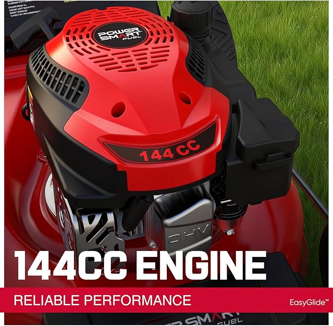 PowerSmart EasyGlide 21-Inch Gas Lawn Mower, 144cc 4-Stroke OHV Engine, Push Walk-Behind, 3-in-1 Mulch/Bag/Side Discharge, Steel Deck, 6 Height Adjustment
