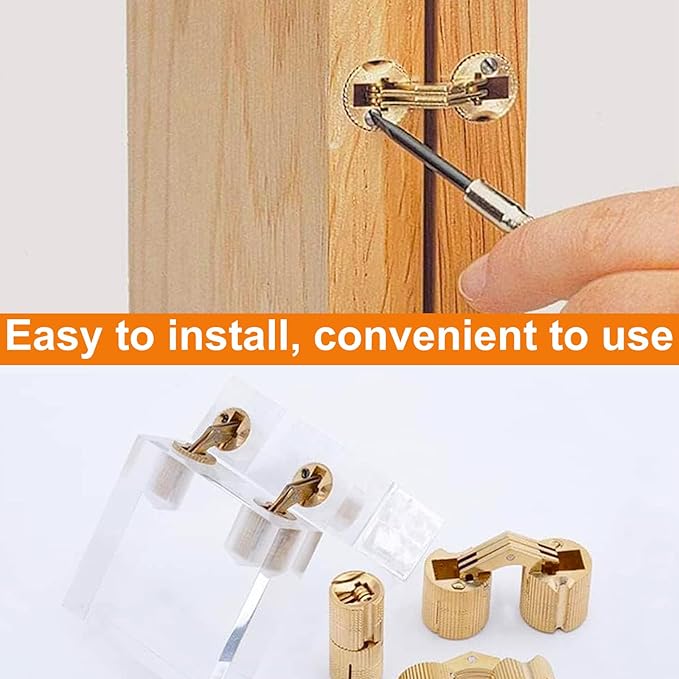 12mm Brass Barrel Hinges Cylindrical Hidden Cabinet Concealed Invisible Furniture Hinges Mount 180 Degree Opening Angle 4 Pcs