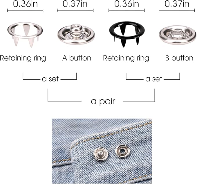 GTAAOY 100 Sets Metal Snaps Buttons with Fastener Pliers Press Tool Kit Perfect for DIY Crafts Clothes Hats and Sewing, Snap Button Fasteners Kit for Clothing Sewing(9.5mm / 400 PCS)