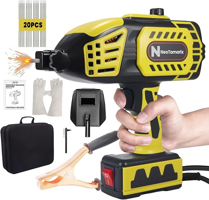 Handheld Welder Machine 110V, NeoTamarix 20-150A IGBT Inverter Portable Welder Gun with 5 Variable Current Adjustment & 20PCS Rods, Portable ARC Welding Gun Fits for 1/16"-1/8" Rods