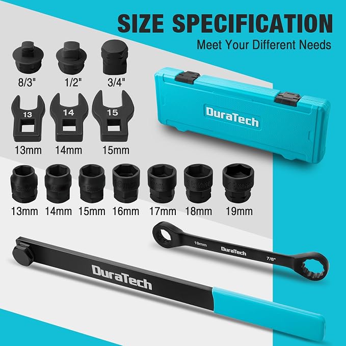 DURATECH 6 Inch Slip Joint Pliers, Small Pliers with Comfortable TPR Handle, High Carbon Steel, Swivel Rivet & 15-Piece Universal Ratcheting Serpentine Belt Tool Set