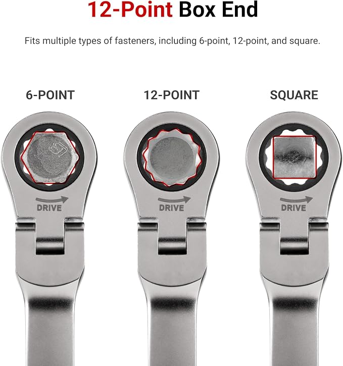 TEKTON 9 mm Flex Head Ratcheting Combination Wrench | WRC26409 | 12-Point