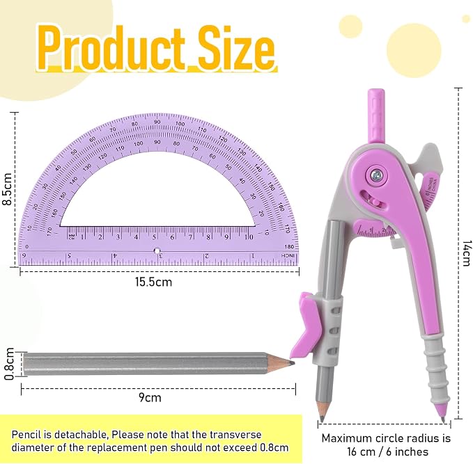Chengu 6 Set Compass and Protractor Set, Operation Christmas Items Bulk Multicolor Compass Geometry Tool 6 Inch 180 Degree, Math Graphing Drawing Tools for Office and School Supplies