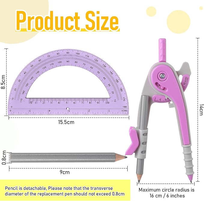 Chengu 6 Set Compass and Protractor Set, Operation Christmas Items Bulk Multicolor Compass Geometry Tool 6 Inch 180 Degree, Math Graphing Drawing Tools for Office and School Supplies