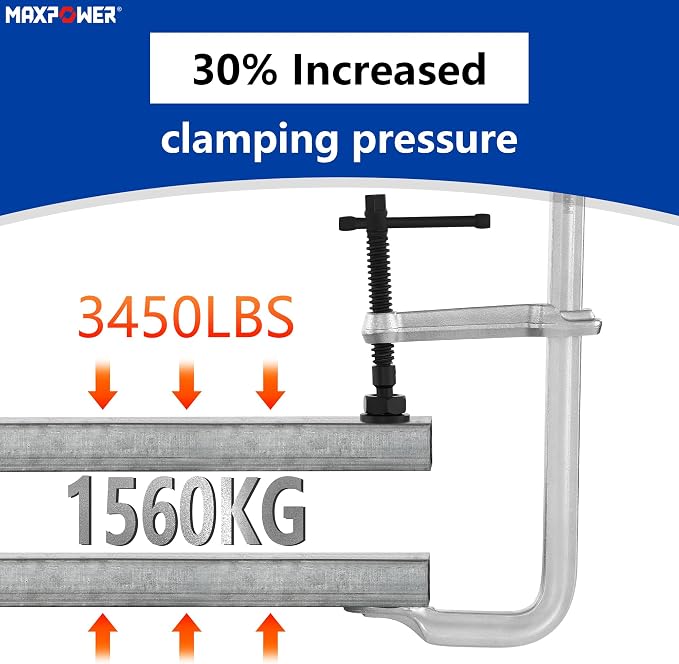 MAXPOWER 16 inch F Clamp, 5-1/2 inch Throat Depth, Removable Swivel Pad, Max Jaw Opening 12-inch Heavy Duty Clamps for Welding