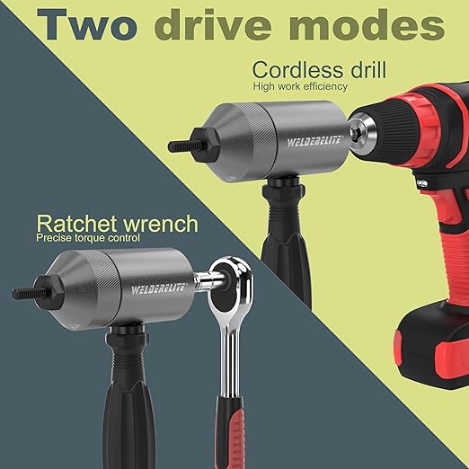 Rivet Nut Drill Adapter Kit - Dual Drive Modes: Drill/Ratchet, with 270pcs Nuts & 36pcs Mandrels (Gray)