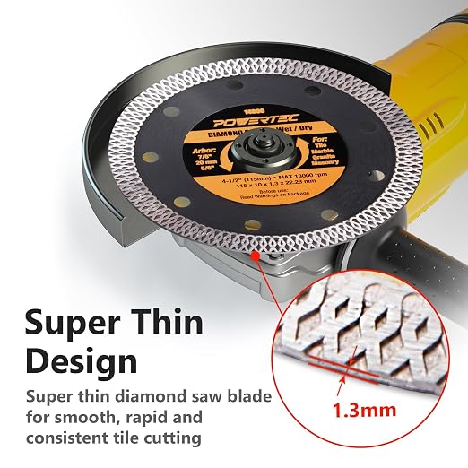 POWERTEC 4-1/2 Inch Diamond Saw Blades for Angle Grinder 5 Pack, Super Thin Turbo Mesh Rim for Cutting Porcelain, Granite & Ceramic Tile, 4.5" Diamond Blades (14000-P5)