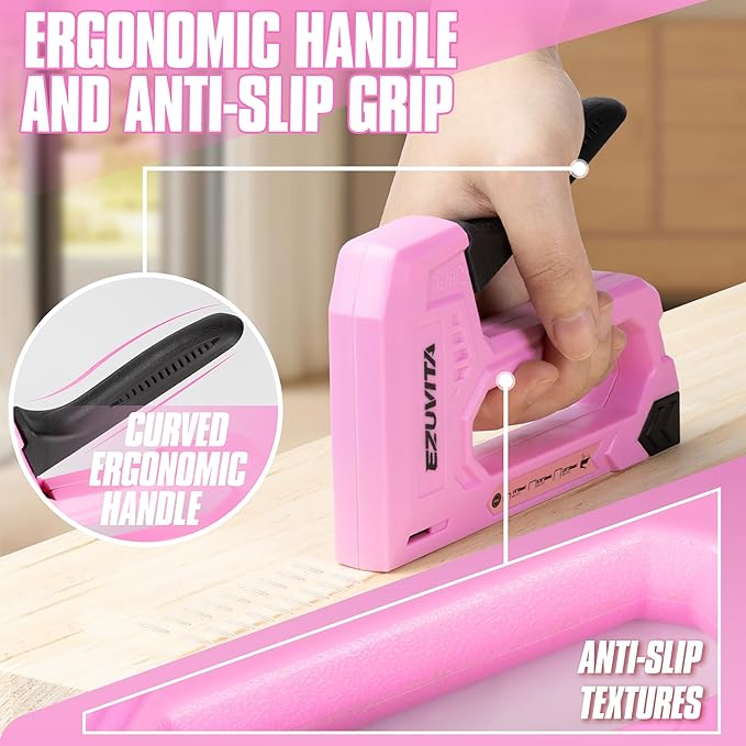Light Duty Staple Gun for Wood, Pink Upholstery Staple Gun Kit with 2000pcs JT21 Staples 1/4, 5/16, 3/8 inch and Staple Remover, Stapler Gun for Crafts, DIY, Classroom, Mothers Day Gift