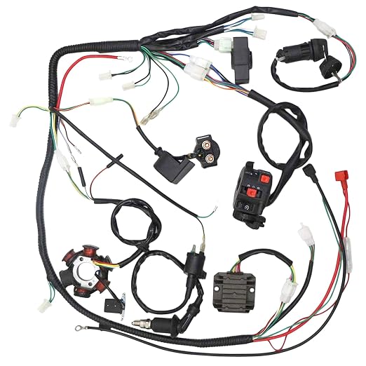 Complete Wiring Harness kit Electrics Wire Loom Assembly with Full Copper Wire for GY6 4-Stroke Four Wheelers Engine Type 125cc 150cc Pit Bike Scooter ATV