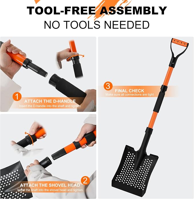 Sand Sifter Shovel for Beach: 42'' Sand Scoop for Metal Detecting with Ergonomic D-Handle - Sifting Shovel Twist-Lock Connection & Extra-Wide Step for Treasure Hunting & Metal Detecting Hobbyists