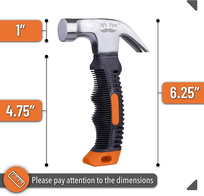 Mr. Pen- Claw Hammer, 8oz, Orange, Magnetic, Small Claw Nail Hammer for Women for Camping, Wood Working, House Repairs, Claw, Stubby, Tack