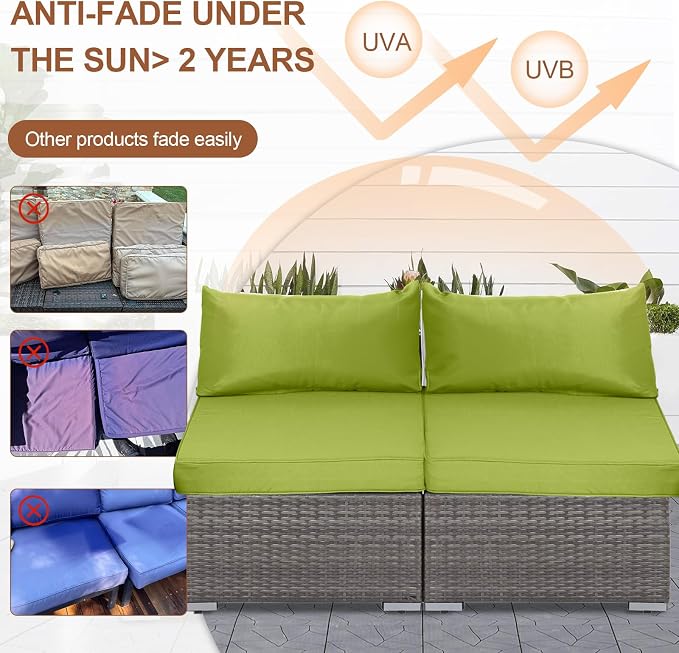 14 Piece Outdoor Patio Cushion Covers Replacement, Waterproof Outdoor Furniture Cushion Covers, Fit 7 Pcs 6 Seater Wicker Rattan Conversation Sofa Set,Grass Green(Only Cover) 25.6x25.6