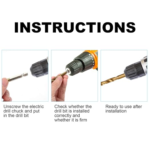 YXYL 19-Piece Hex Drill Bit Set, Titanium & HSS High-Speed Steel Hex Shank Quick-Change Twist Drill Bits for Wood (1/16"-1/4")