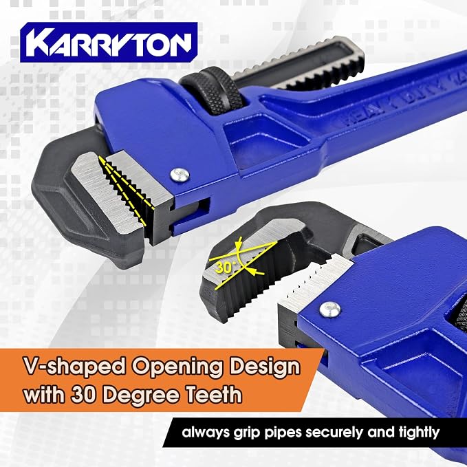 Pipe Wrench set,8" 10" 14" 18" Adjustable Jaw Opening Cast Iron Straight Handle Plumbing Wrench, Perfect Plumbers Tool for Oil Field, Plumbing, Auto Repair, Construction and Mechanics